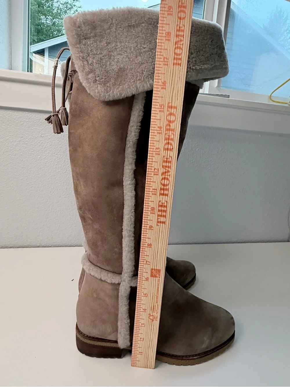 FRYE Tamara Over The Knee Shearling Boots Taupe Suede Fur Lined NWT women size 9